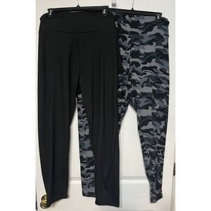 Feathers women's 4X Lot of 2 Leggings‎ Gray Camouflage Black High Waist Stretch